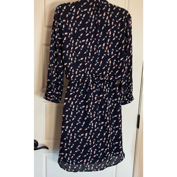 Dr2 Navy Floral Elastic/Draw String Waist 3/4 Sleeve Dress W/Pockets M - Picture 3 of 8